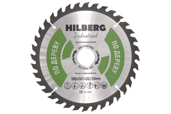 Диск пильный Industrial Дерево (190x30/20 мм; 36Т) Hilberg HW191