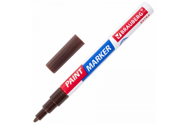 Лаковый маркер-краска BRAUBERG EXTRA paint marker 2 мм, коричневый, улучшенная нитро-основа, 151975