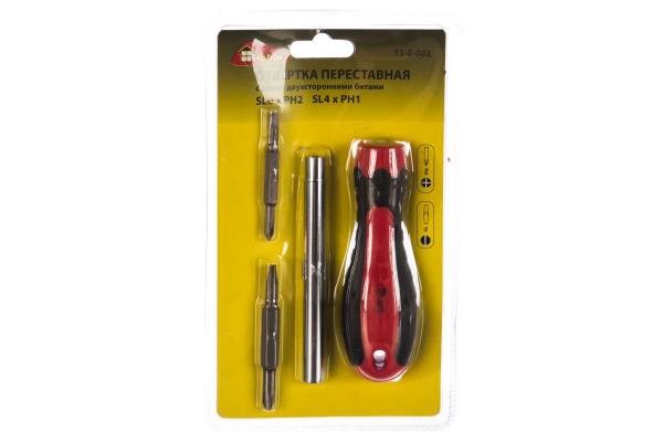 Переставная отвертка с двумя двухсторонними битами РемоКолор SL6*PH2; SL4*PH1 33-0-002