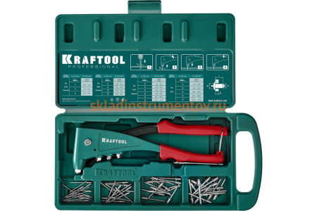 Заклепочник с литым корпусом Kraftool "X-5F" 2.4-4.8 мм - алюминий и сталь, 2.4-4.0 - неж сталь, в кейсе, с набором заклепок 31173-H6_z01