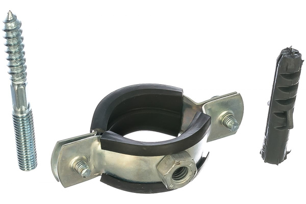 Сантехнический хомут СИБРТЕХ д/труб 32-35 1", резин, упл шпилька+дюбель 48166