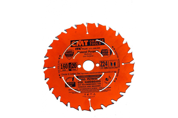 Диск пильный по дереву (160х20/16х1,7/1,1 мм; Z24) CMT 271.160.24H