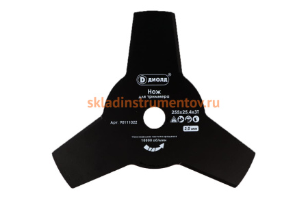 Нож (255х3х25.4 мм; 3Т) для триммера ДИОЛД 90111022