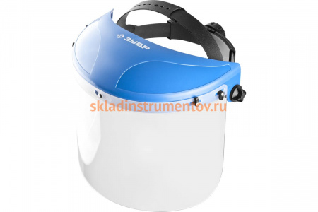 Защитный лицевой щиток Зубр МАСТЕР, пластик оголовье, разборная конструкция, визор из поликарбоната, толщина 2 мм, 400x200 мм, 11085