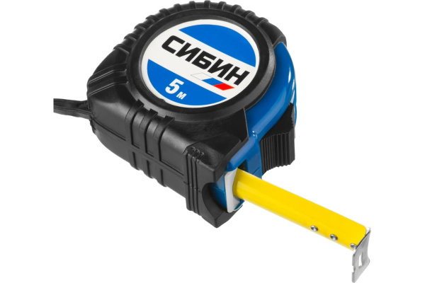 Рулетка в ударостойком обрезиненном корпусе СИБИН 5м / 19мм 34019-05-19