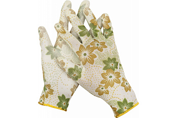 Садовые перчатки GRINDA, размер S, прозрачное PU покрытие, 13 класс вязки 11293-S