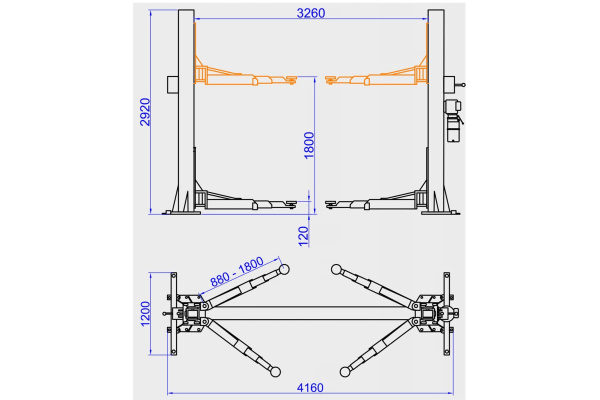Гидравлический подъемник WIEDERKRAFT 2-х стоечный с нижней синхронизацией г/п 5000 кг WDK-524