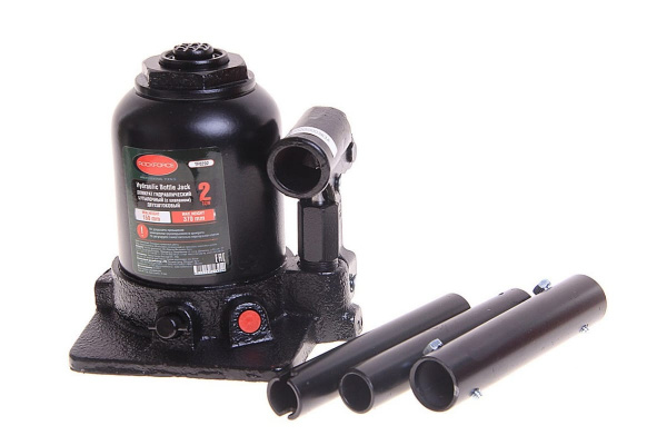 Гидравлический бутылочный домкрат с двумя штоками и клапаном ROCKFORCE 2т выс. подъема 150-370мм RO RF-TF0202