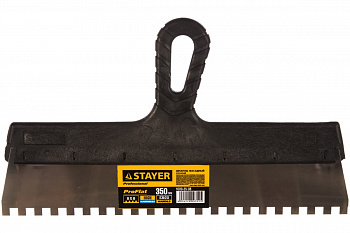 Нержавеющий зубчатый шпатель с пластмассовой ручкой, 350мм, зуб 8х8мм STAYER 1009-35-08