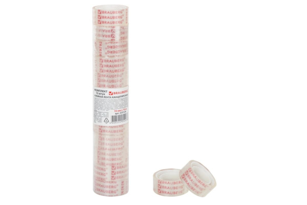 Клейкие ленты BRAUBERG 19 мм х 10 м, канцелярские, комплект 12 шт., прозрачные 223124
