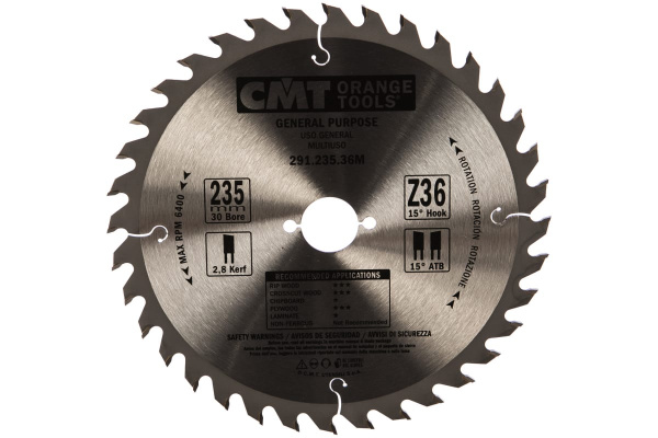 Диск пильный по дереву (235х30х1,8/2,8 мм; Z36) CMT 291.235.36M