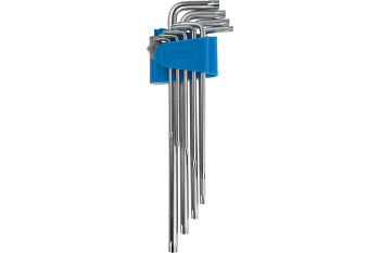 Набор имбусовых ключей, длинные, Cr-Mo сталь, сатинированное покрытие, эргономичный держатель, TORX Т10-Т50, 9шт Зубр ЭКСПЕРТ 27467-H9