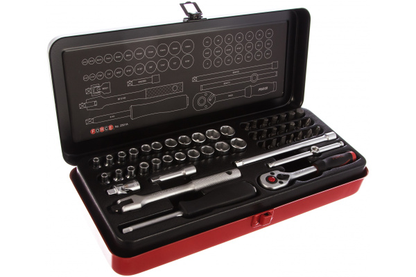 Набор дюймовых и метрических 6-ти гранных головок и головок-бит FORCE 2501А