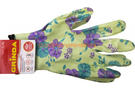 Садовые перчатки с прозрачным нитриловым покрытием Grinda зеленые, р. L-XL 11295-XL