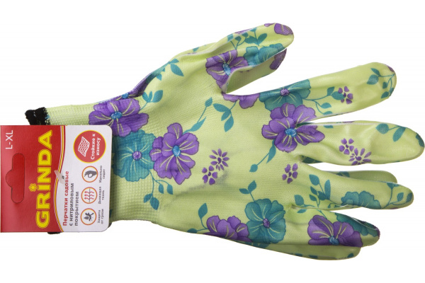 Садовые перчатки с прозрачным нитриловым покрытием Grinda зеленые, р. L-XL 11295-XL