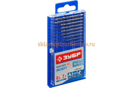 Набор сверл по металлу (10 шт; Р6М5; 0.5-2.2 мм) Зубр 29625-H10-P