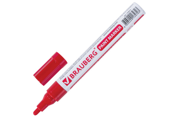 Лаковый маркер-краска 2-4 мм, красный, нитро-основа, алюминиевый корпус BRAUBERG 150874
