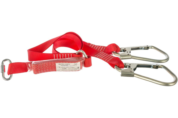 Двойной строп из ленты с амортизатором, с двумя большими монтажными и соединительным карабином ПРОГРЕСС СЕФЕТИ Строп аАд+Кс исп.3