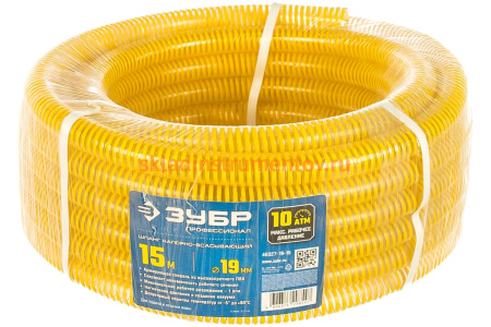 Шланг напорно-всасывающий со спиралью ПВХ (15 м; 19 мм; 10 атм) ЗУБР 40327-19-15