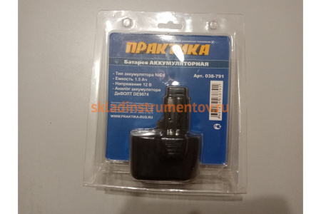 Аккумулятор (12 В; 1.5 А*ч; NiCd) для инструментов DeWALT, B&D блистер ПРАКТИКА 038-791