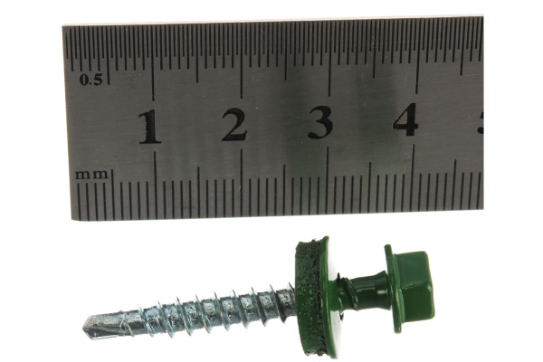 Саморезы для крепления кровельных материалов к деревянной обрешетке Зубр цвет RAL 6002 зеленый лист, оцинкованные, 4,8x35мм, 380шт 4-300315-48-035-6002