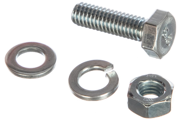 Болт с шестигранной головкой в комплекте с гайкой, шайбой, шайбой пружинной, ЗУБР, МАСТЕР, 303436-06-020