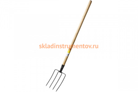 Навозные кованые вилы с черенком, 4 круглых зубца, 180х300x1330мм Grinda 39723