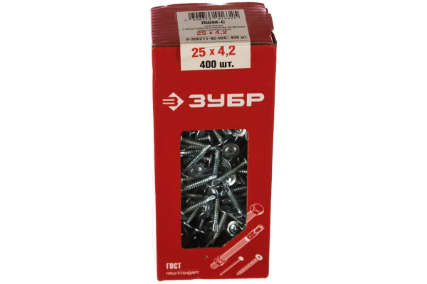 Саморез с прессшайбой 400 шт. для крепления листового металла (25х4.2 мм; PH2) ЗУБР 4-300211-42-025