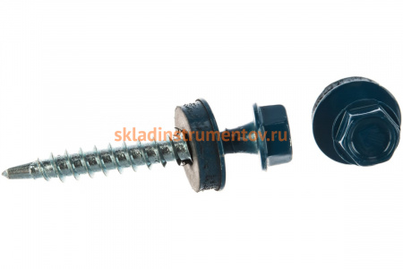 Саморезы Зубр для крепления кровельных материалов к деревянной обрешетке, цвет RAL 5009 небесно-голубой, оцинкованные, 4,8x38мм, 1600шт 4-300310-48-038-5009