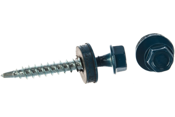 Саморезы Зубр для крепления кровельных материалов к деревянной обрешетке, цвет RAL 5009 небесно-голубой, оцинкованные, 4,8x38мм, 1600шт 4-300310-48-038-5009