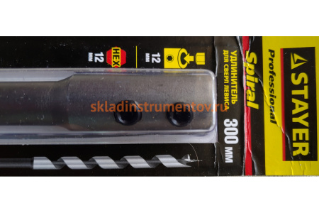 Удлинитель для сверла Левиса, хвостовик 12мм, HEX 12.5, 300мм STAYER PROFESSIONAL 2952-12-300