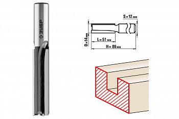 Фреза пазовая прямая для ламината ПРОФЕССИОНАЛ (14х51х86 мм; хвостовик 12 мм) Зубр 28780-14-51-12