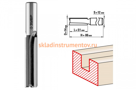 Фреза пазовая прямая для ламината ПРОФЕССИОНАЛ (14х51х86 мм; хвостовик 12 мм) Зубр 28780-14-51-12