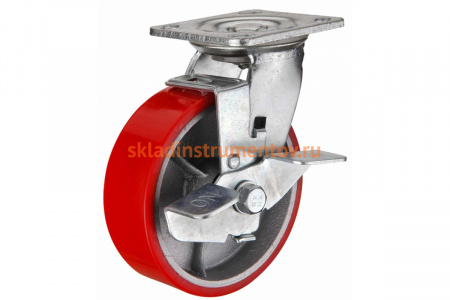 Колесо большегрузное полиуретановое поворотное с тормозом Medium 75 мм MFK-TORG 1044075 M