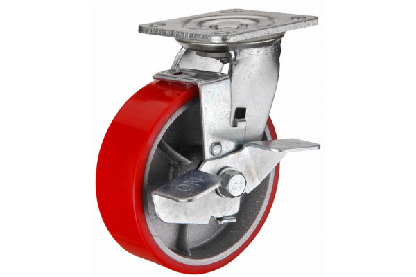 Колесо большегрузное полиуретановое поворотное с тормозом Medium 75 мм MFK-TORG 1044075 M