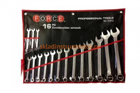 Набор комбинированных ключей 10-32 мм в скрутке 16 предметов FORCE 51612