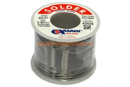 Припой (0.6 мм, 0.25 кг, Sn63/Pb37, FC5005 флюс RMA) ASAHI 00-00001434 Припой (0.6 мм, 0.25 кг, Sn63/Pb37, FC5005 флюс RMA) ASAHI 00-00001434