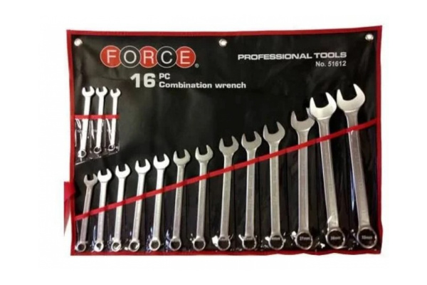 Набор комбинированных ключей 10-32 мм в скрутке 16 предметов FORCE 51612