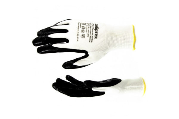 Маслобензостойкие полиэфирные перчатки с черным нитрильным покрытием СИБРТЕХ р.L 67861