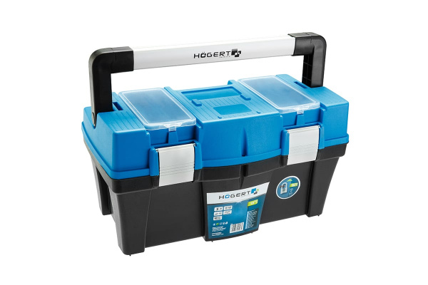 Кейс для инструментов HOEGERT TECHNIK пластиковый, 18' съемный органайзер, металлические петли HT7G060