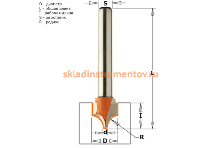 Фреза радиусная гравировальная (10х10 мм; R 5 мм; хвостовик 6 мм) CMT 765.402.11