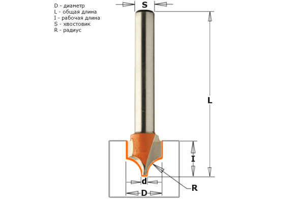 Фреза радиусная гравировальная (10х10 мм; R 5 мм; хвостовик 6 мм) CMT 765.402.11