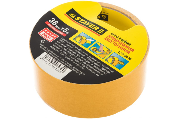 Лента STAYER PROFI двусторонняя, клейкая, армированная тканью, 38ммх5м 1217-38-05