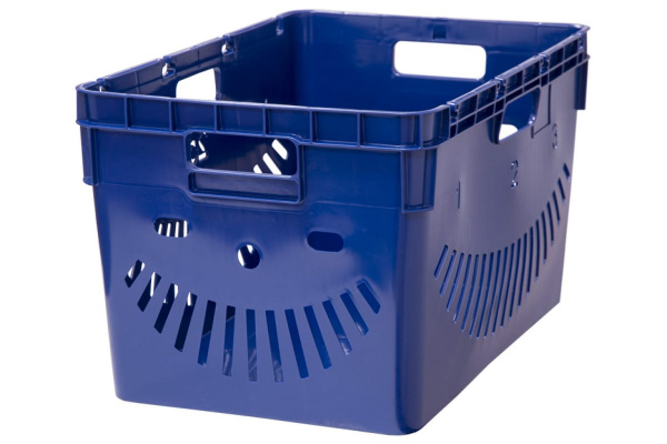 Ящик Тара.ру п/э, 600x400x340 перфорированный, стенки с отверстиями для пакетов, синий 10835
