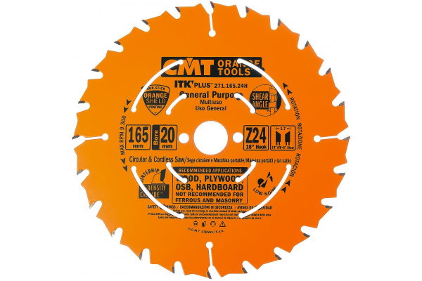 Диск пильный по дереву (165х20/15,87х1,7/1.1 мм; Z24) CMT 271.165.24H