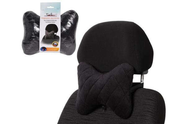 Подушка-косточка на подголовник Airline Алькантара 1 шт., черная ASP-B-01