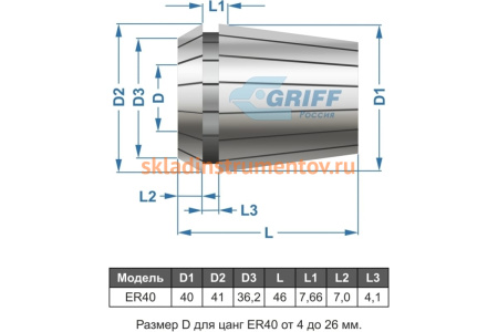 Патрон цанговый MSB4-ER40, хвостовик конус Морзе, DIN228-A, с набором цанг 15 шт. 4-26 мм GRIFF b220332