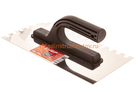 Гладилка Зубр Мастер 130x270мм, 10x10 мм, штукатурная зубчатая нержавеющая с пластиковой ручкой 08042-10