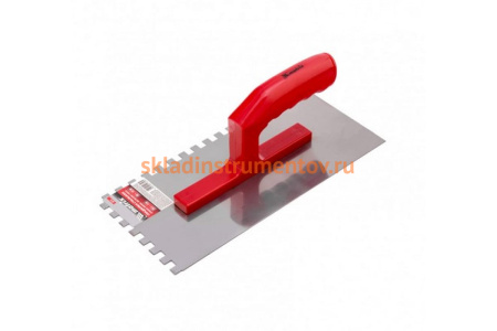 Гладилка стальная, 280 х 130 мм, зеркальная полировка, пластмассовая ручка, зуб 8 х 8 мм MATRIX 86778