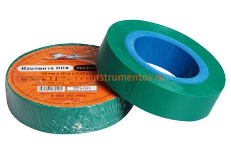 Изолента ПВХ Airline зеленая, 15 мм х 10 м AIT-P-05